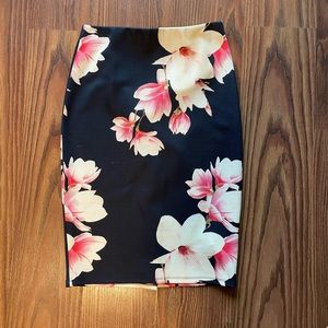 Navy Pencil Skirt with Beautiful Flower Print